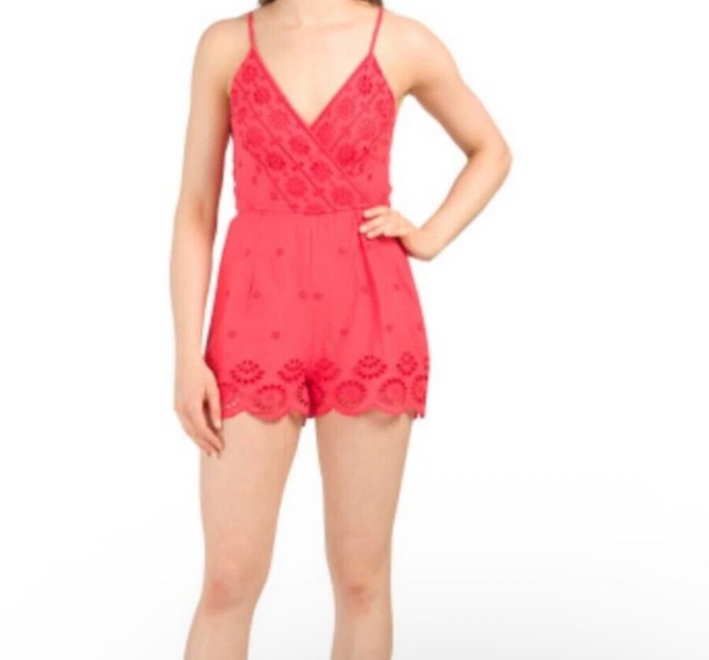 Japna Romper Eyelet Smocked Back Spaghetti Strap Lined